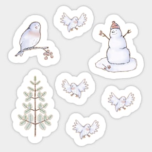 Snowman, birds and pine sticker pack Sticker